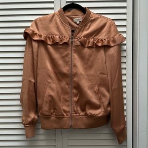 Satin rose, gold, bomber jacket with ruff